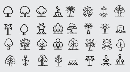Tree Icons Pack Minimalist Line Art for Nature and Environment Designs