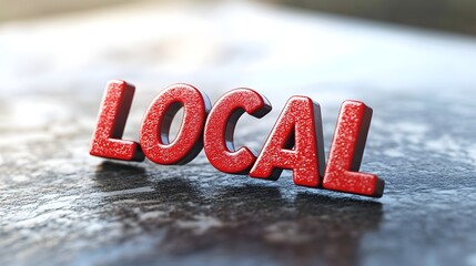 The word Local typography in red with a location maps search engine optimization indicator on a clean white background, for small and medium sized business