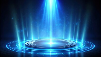 Spotlight shining from bottom onto holographic HUD circle with blue glow, background, spotlight, holographic
