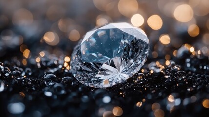 Fototapeta premium Sparkling diamond on dark background.