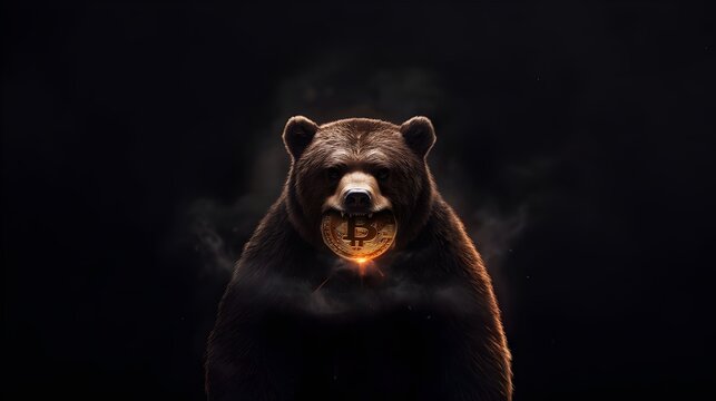 Bear holding bitcoin in its mouth wallpaper