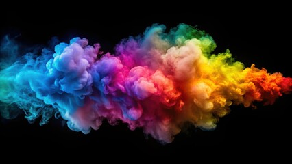 Fototapeta premium Colorful smoke explosion shockwave on black background, cosmic, explosion, vibrant, colorful, abstract, dynamic, energy, burst