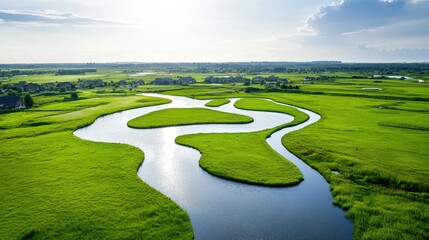 Land Ownership Issues: A Serene River Flowing Through Lush Green Fields Highlighting Nature's Beauty and Land Use Challenges