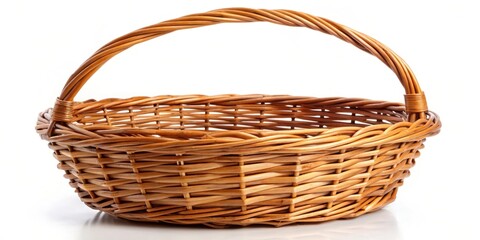 Brown wicker basket isolated on background, wicker, basket, isolated,storage, handle, weave, natural, decor, home, organizing