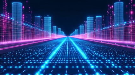 Fototapeta premium Conceptual technology network background with abstract lines dots global connectivity big data blockchain data storage and cybersecurity in a futuristic 3D style.