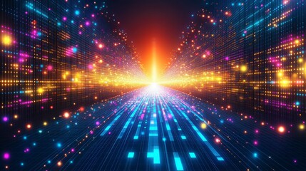 Obraz premium Futuristic network design showcasing global connectivity data transfer storage cybersecurity and blockchain concepts with abstract dots and lines in 3D.