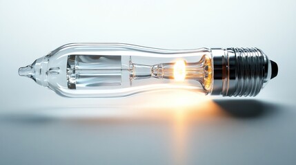A clear glass light bulb with a glowing filament, showcasing its design and functionality.