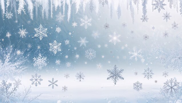 降り積もる雪片が広がる美しい冬の風景を描くシンプルな背景。生成AI