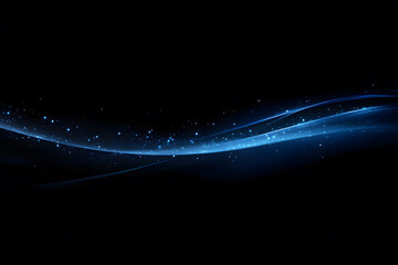 Abstract dark blue vector Wave Lines moving in the air with glowing dots on a black background. Vector illustration.