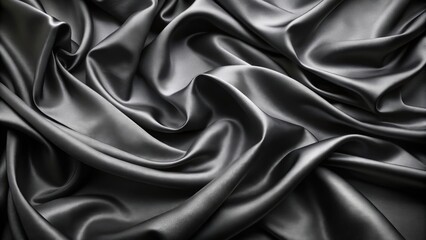 Obraz premium Smooth flowing black silk satin fabric background with soft drapery , elegant, luxurious, smooth, dark, silk, satin, fabric
