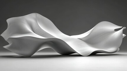 3D render of a wavy white stripe background with flowing curves and depth. Ideal for futuristic themes, abstract designs, and modern presentations.