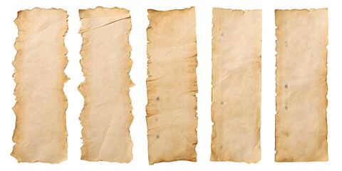 Brown ripped pieces of paper on white background