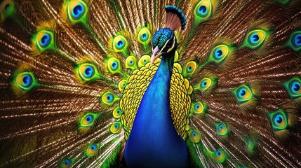Fototapeta premium Majestic Peacock in Full Display: A Vibrant Portrait of Nature's Beauty