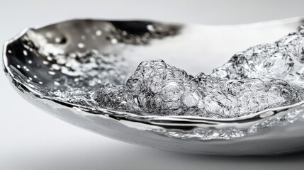 Close-up of water bubbles forming in a silver bowl