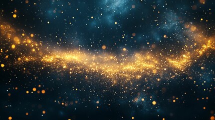 Golden Sparkles Across A Dark Blue Galaxy Background