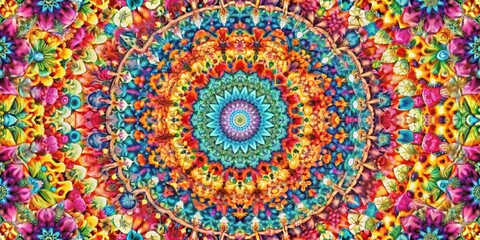 Obraz premium Colorful kaleidoscope background with seamless and tileable pattern, vibrant, geometric, abstract, design, symmetry