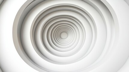 Obraz premium Minimalist white space interior with a striking multi-floor circular ceiling, creating an airy and futuristic ambiance. 3D render of innovative architecture.