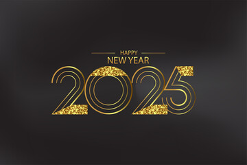 Happy New Year 2025 Gold Glitter has a Beautiful Bright And Shining Design And a Black Background