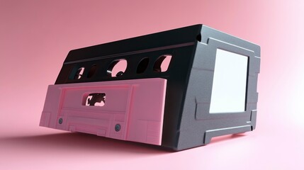 Obraz premium Nostalgic cassette tape illustration in pastel tones, isolated with a blank front. Perfect for retro-inspired customization or creative content projects.