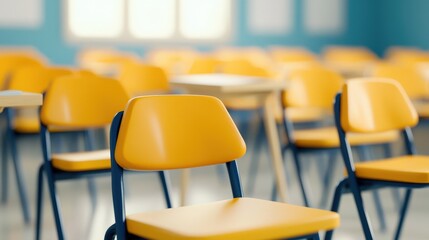 Engaged School Students Utilizing Innovative Methodology in a Classroom Setting with a Row of Chairs for Dynamic Learning Experiences