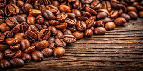 Naklejka premium Close up of aromatic coffee beans on a rustic background, coffee, beans, fresh, close up, organic, roasted, aroma, drink