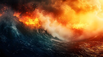 Fototapeta premium Fiery Ocean Waves Crashing Together In A Dramatic Display