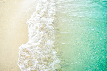 Peaceful blue green sea waves shore. Ocean coast view. photo beachfront. Seaside exotic tropical nature landscape .Focus on beach wave, Noisy, exposure, similar others