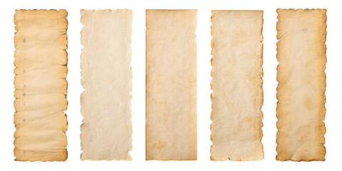 Brown ripped pieces of paper on white background