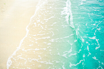 Peaceful blue green sea waves shore. Ocean coast view. photo beachfront. Seaside exotic tropical nature landscape .Focus on beach wave, Noisy, exposure, similar others