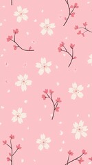 Delicate Pink Floral Pattern with Cherry Blossom and Petals for Elegant Backgrounds and Design Projects