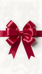 A shiny red gift bow with ribbons on a white background.