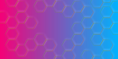 Obraz premium Abstract technological hexagonal background. A close up of a blue,pink, A mesmerizing fusion of modern and classic aesthetics, this background features a repeating pattern of golden hexagons .