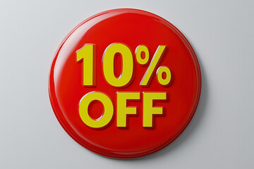 10 percent off yellow text on a red circle isolated on a white background