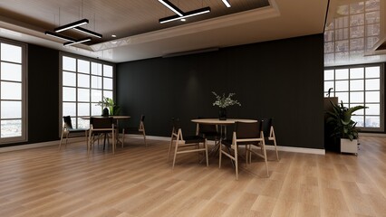 wooden cafe bar or coffee shop with the blank wall for logo mockup