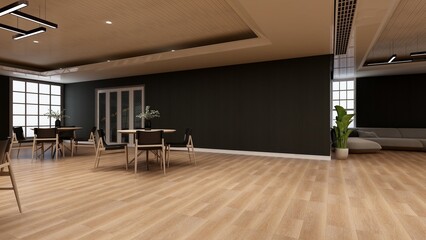 wooden cafe bar or coffee shop with the blank wall for logo mockup