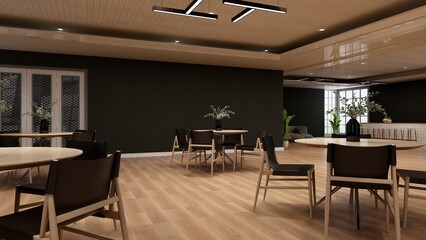 wooden cafe bar or coffee shop with the blank wall for logo mockup