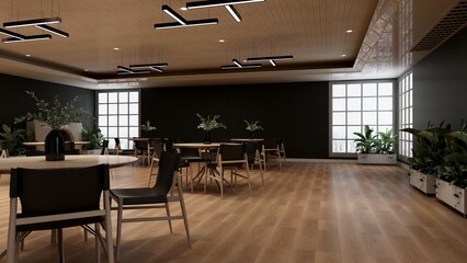 wooden cafe bar or coffee shop with the blank wall for logo mockup