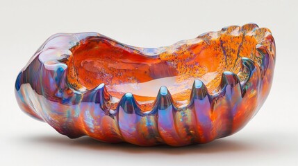 Iridescent Glass Shell Bowl with Orange and Blue Hues