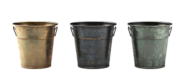 Metal Buckets Isolated on PNG Transparent Background