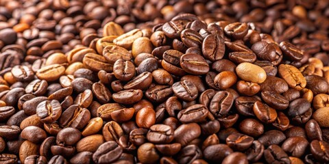 Fototapeta premium A pile of mixed coffee beans showcasing various types and roasting levels, coffee, beans, mixed, pile, variety