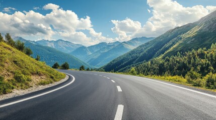 Naklejka premium Scenic Mountain Road Trip: Asphalt Journey Through Majestic Alps
