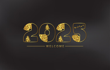 New Year 2025 Gold Glitter Beautiful Bright And Shining Design And Black Background