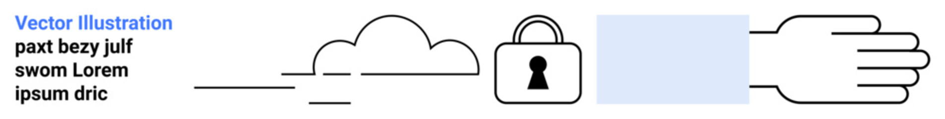 Cloud icon, lock symbol, and hand outline. Ideal for cybersecurity, cloud storage, data protection, user access, online privacy secure transactions digital security. Landing page