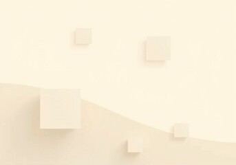 Fototapeta premium A modern abstract composition with floating squares and rectangles in soft beige and gray tones.