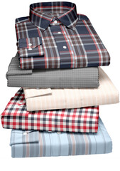 A stack of plaid structured shirt