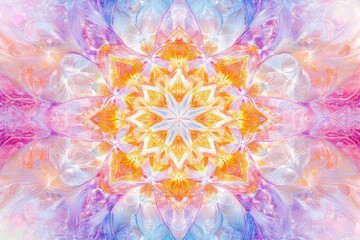 Vibrant Abstract Mandala Design Featuring Soft Pastel Colors, Intricate Patterns, and Ethereal Effects for Creative Projects and Spiritual Themes