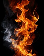 Fiery abstract image with swirling flames and smoke against a black background.