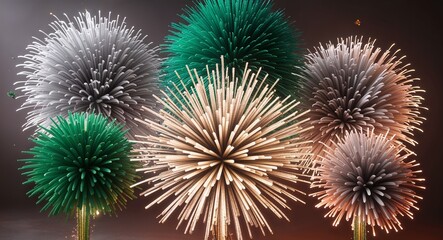 Fototapeta premium Combining green silver and white fireworks into bursts that symbolize fresh starts peace and hope