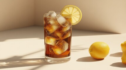 Refreshing Long Island Iced Tea with Lemon Slice