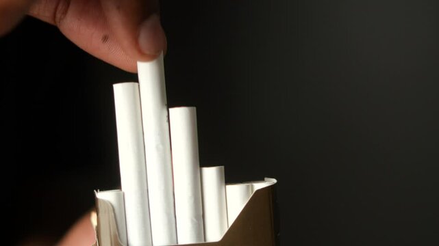 This is a closeup image of a cigarette pack that contains white cigarettes